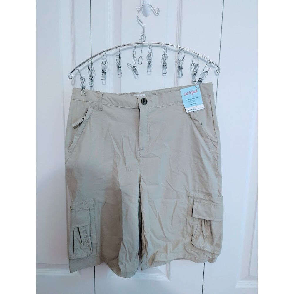 NWT Quick Dry Light Khaki Tech Stretch Cargo Shorts Cat and Jack 18 Husky UPF 50